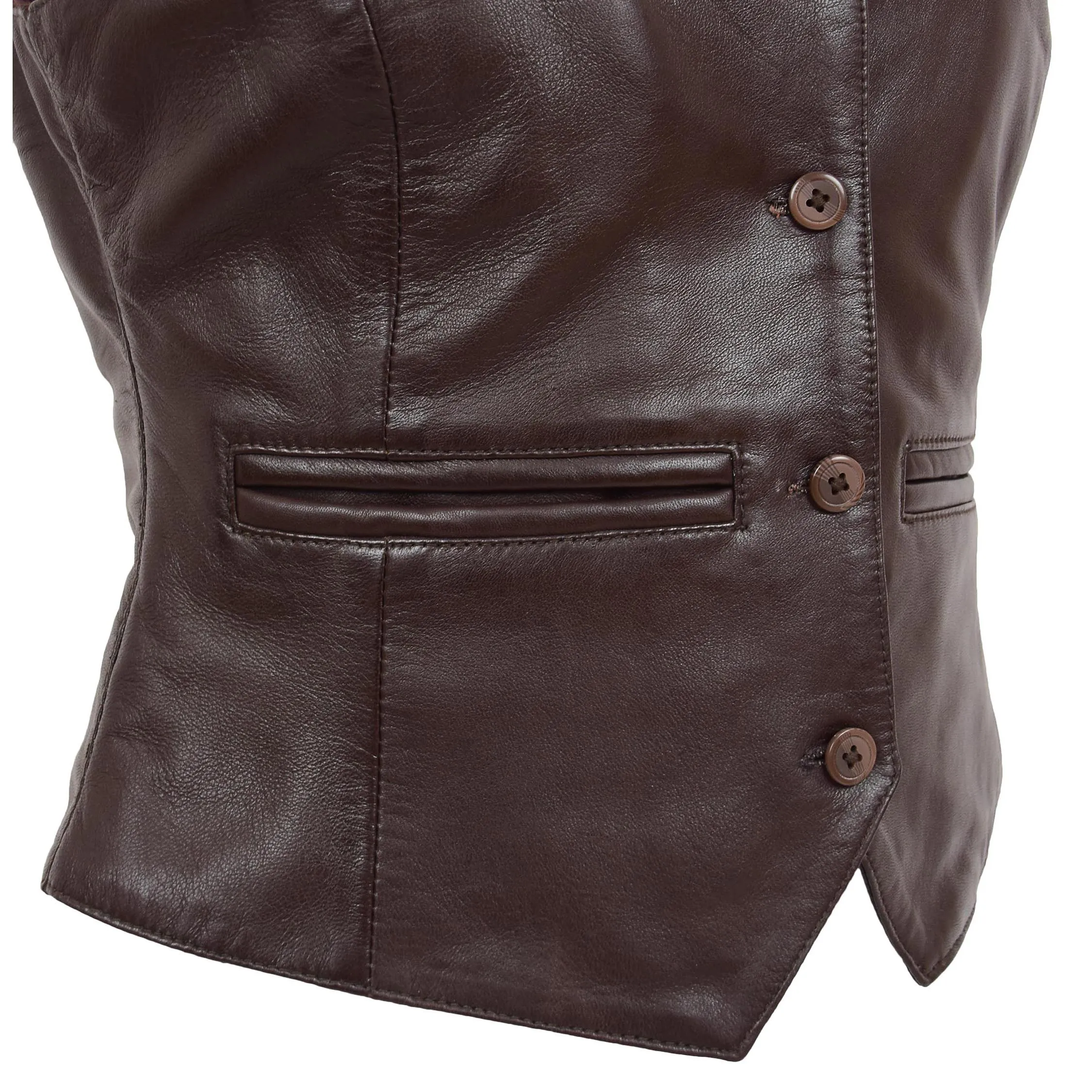 Womens Soft Leather Waistcoat Slim Fit Vest Classic Gilet Katy Brown