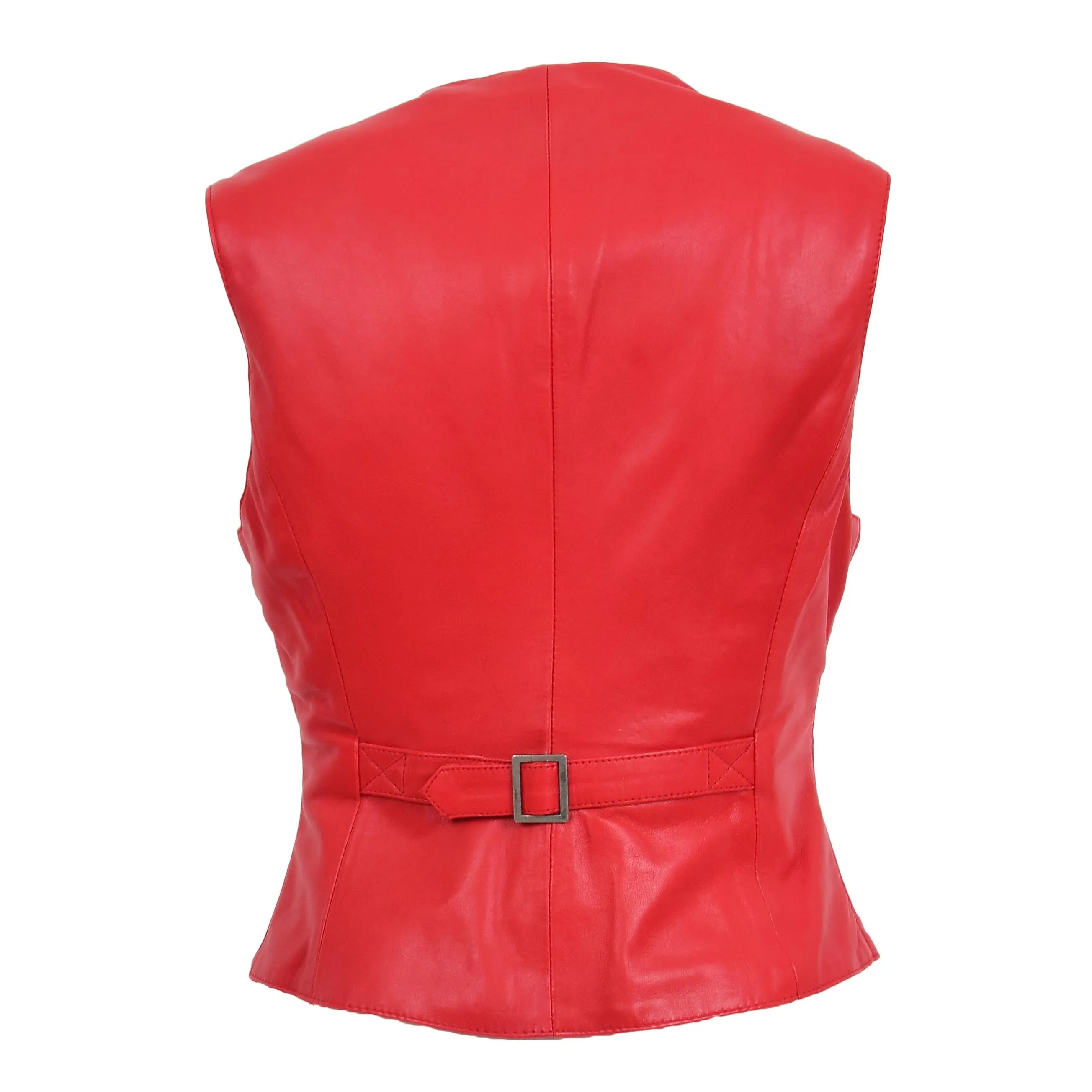 Womens Soft Leather Waistcoat Slim Fit Vest Classic Gilet Katy Red