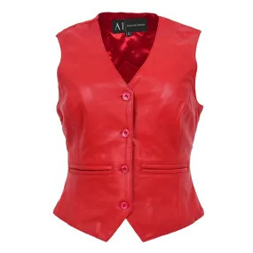 Womens Soft Leather Waistcoat Slim Fit Vest Classic Gilet Katy Red