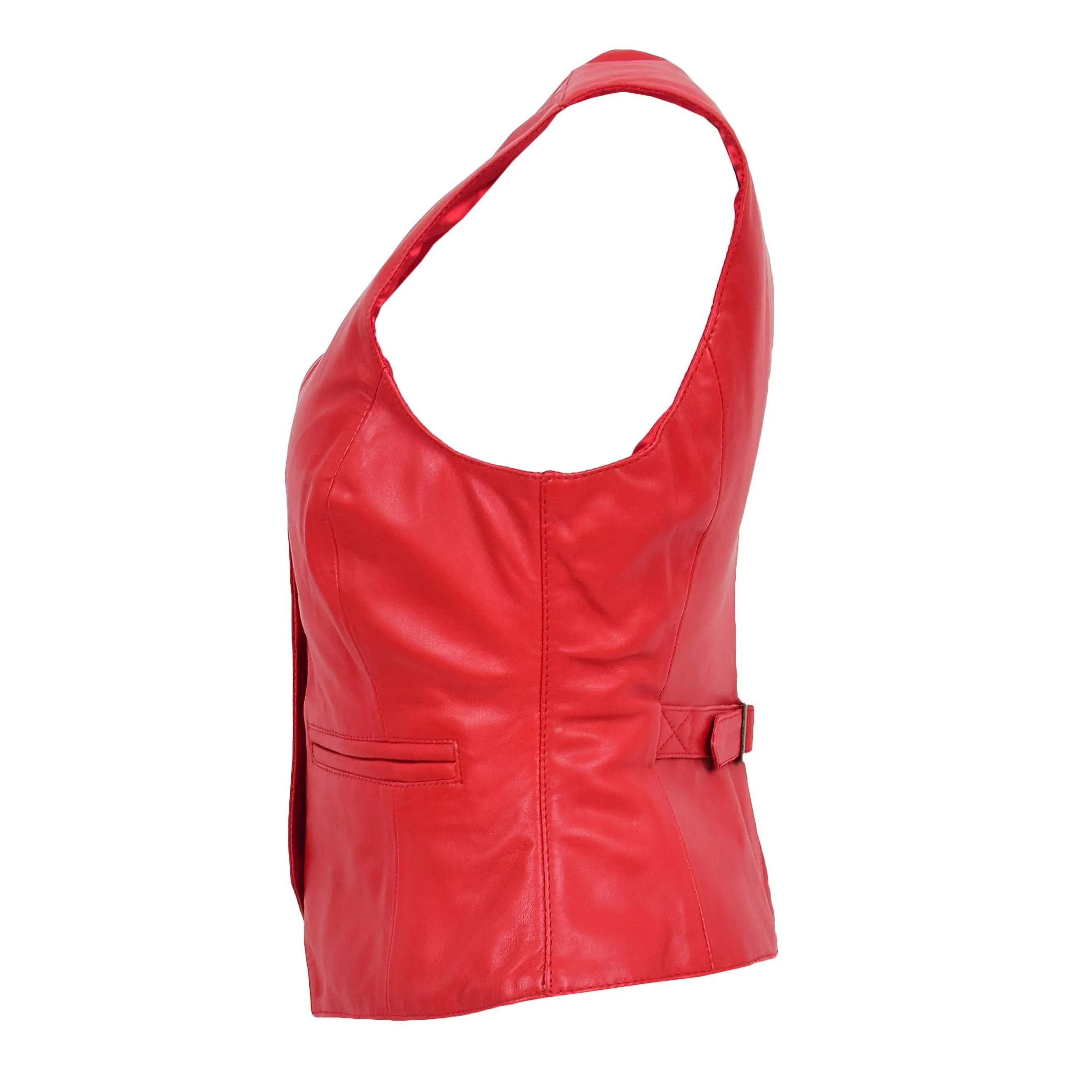 Womens Soft Leather Waistcoat Slim Fit Vest Classic Gilet Katy Red