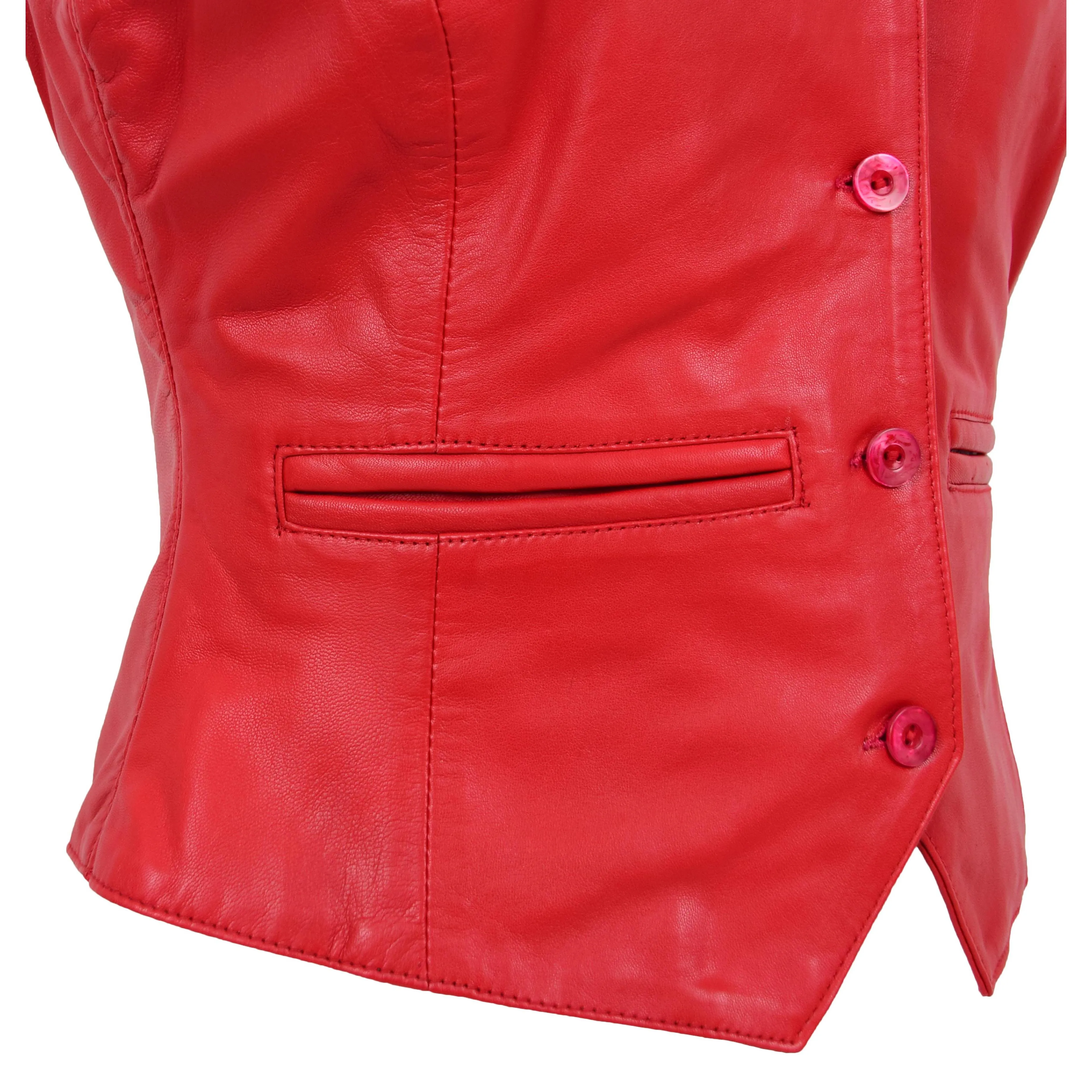 Womens Soft Leather Waistcoat Slim Fit Vest Classic Gilet Katy Red