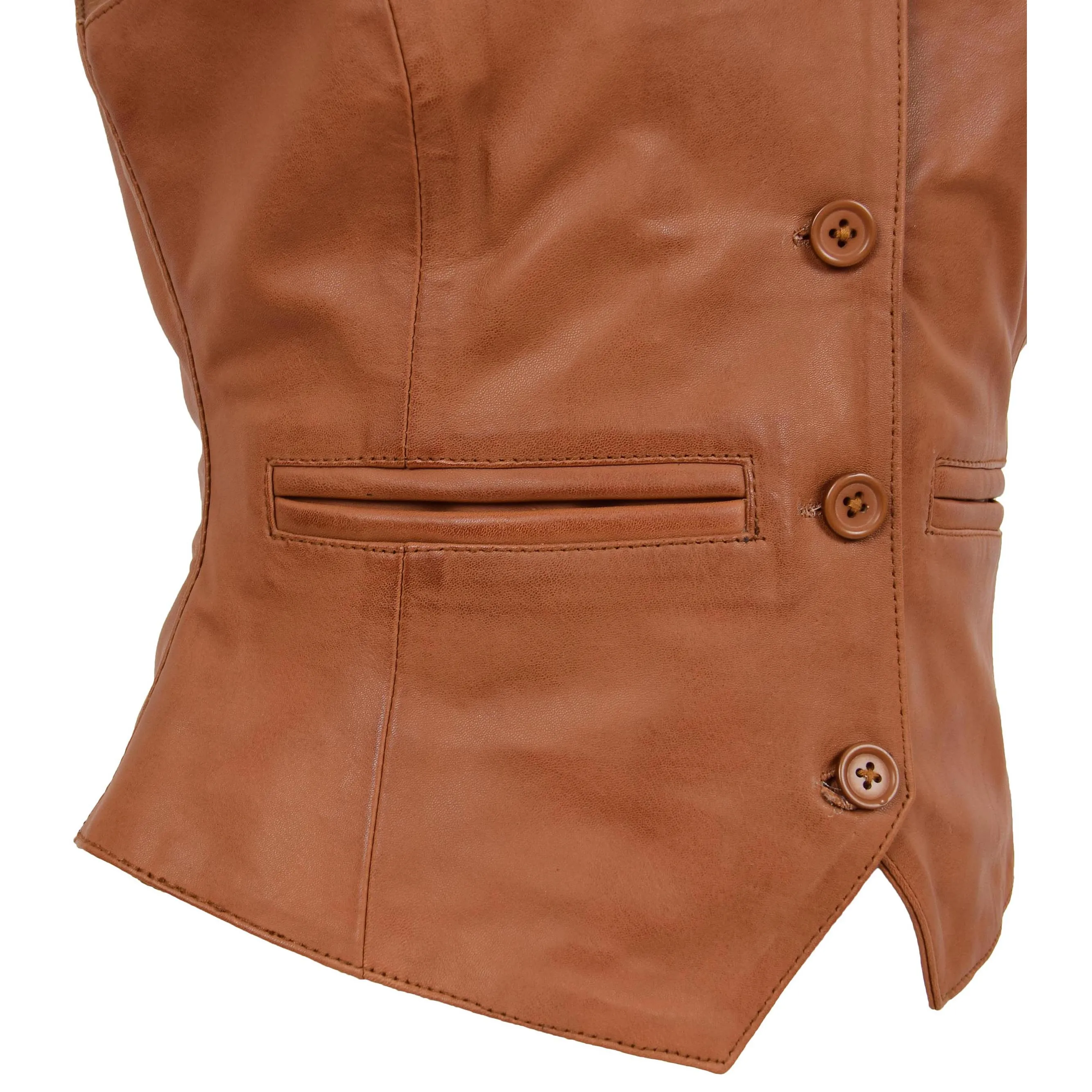 Womens Soft Leather Waistcoat Slim Fit Vest Classic Gilet Katy Tan