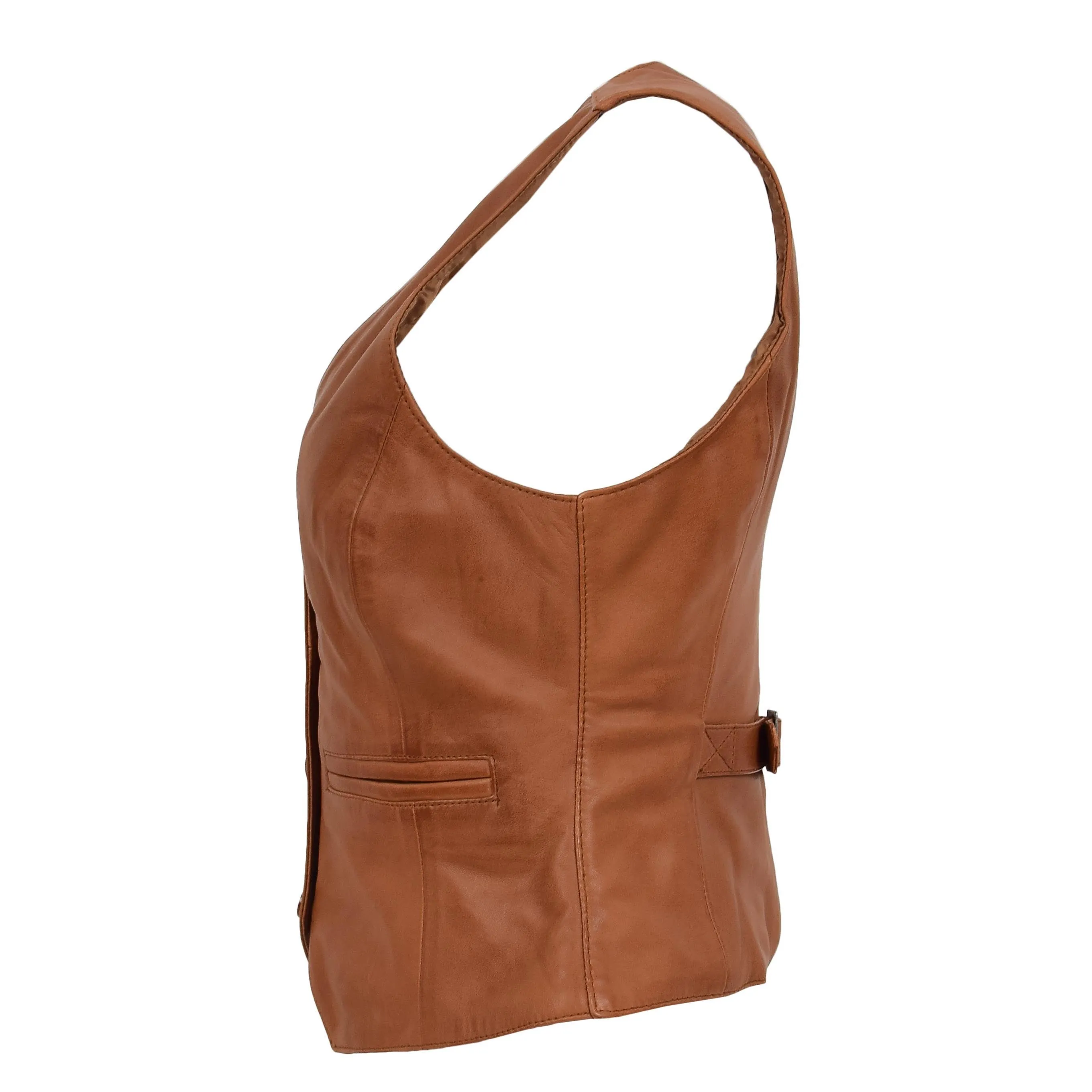 Womens Soft Leather Waistcoat Slim Fit Vest Classic Gilet Katy Tan