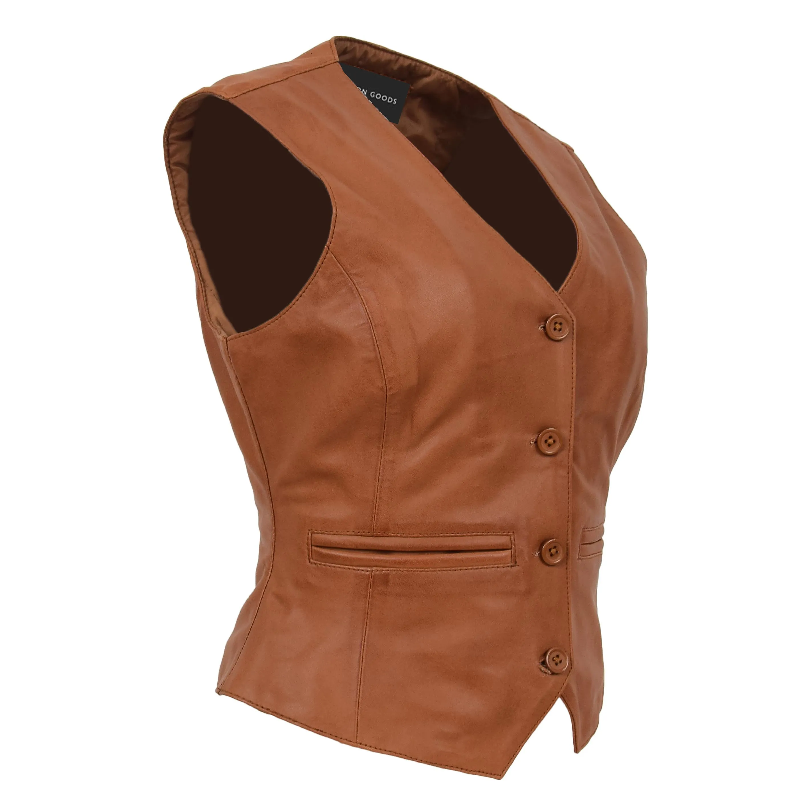 Womens Soft Leather Waistcoat Slim Fit Vest Classic Gilet Katy Tan