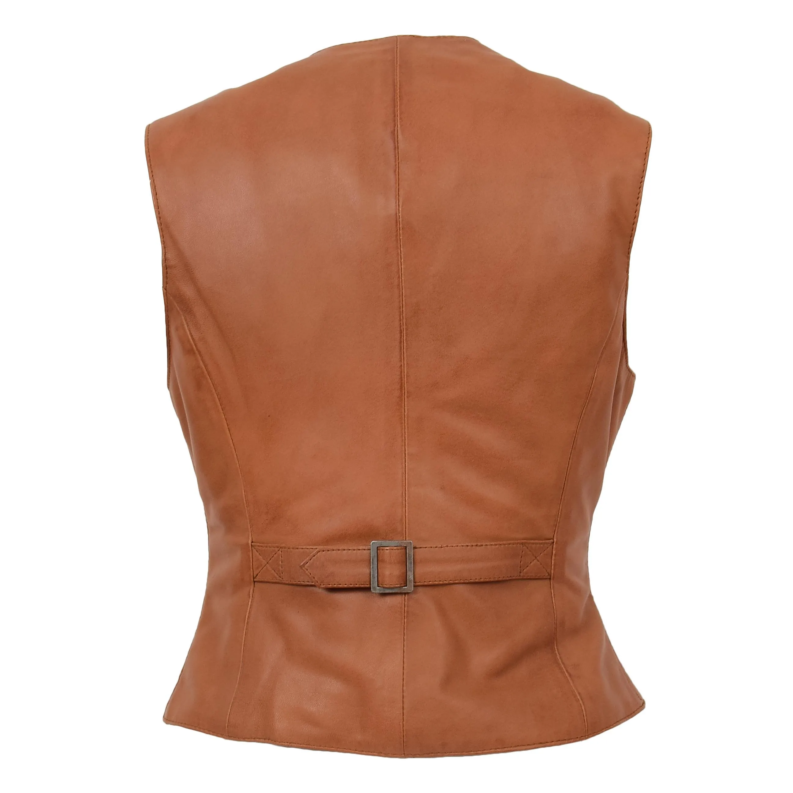 Womens Soft Leather Waistcoat Slim Fit Vest Classic Gilet Katy Tan