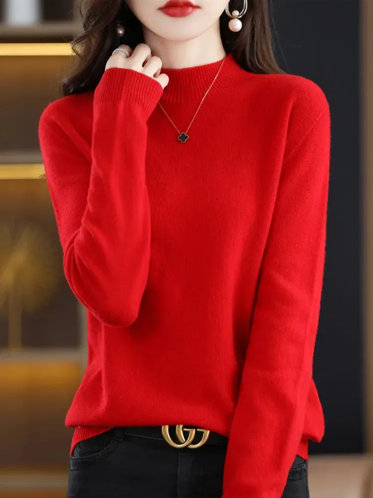 Wool Sweater Mock-Neck Long Sleeve Pullover