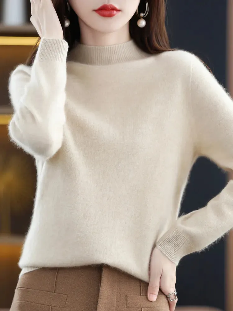 Wool Sweater Mock-Neck Long Sleeve Pullover