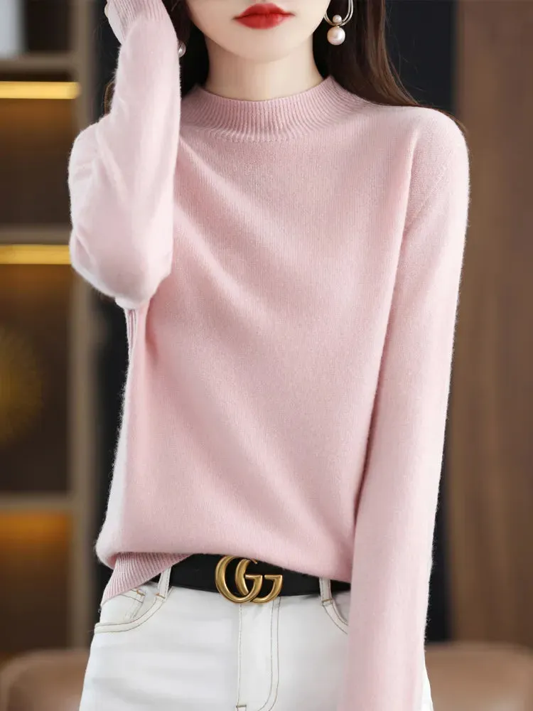 Wool Sweater Mock-Neck Long Sleeve Pullover