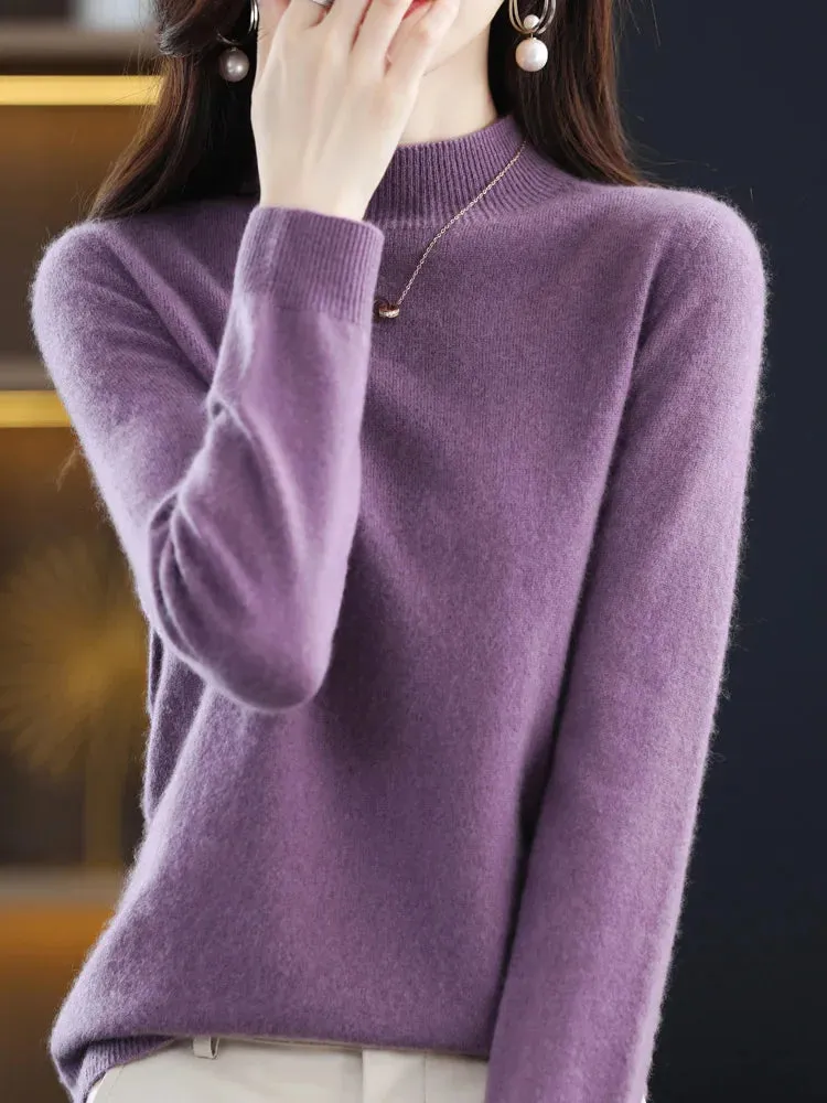 Wool Sweater Mock-Neck Long Sleeve Pullover