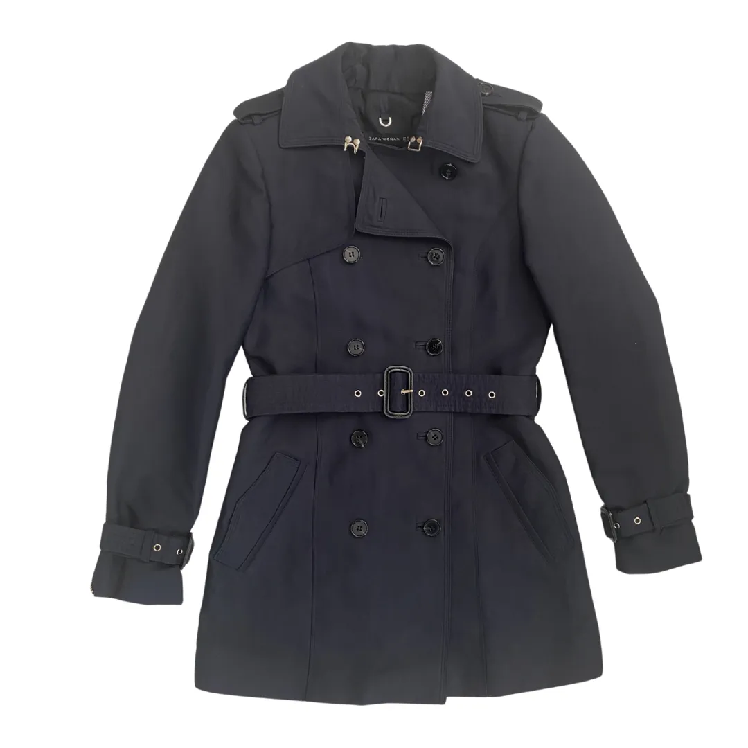 Zara Trench Coat Navy Midi SIZE XS