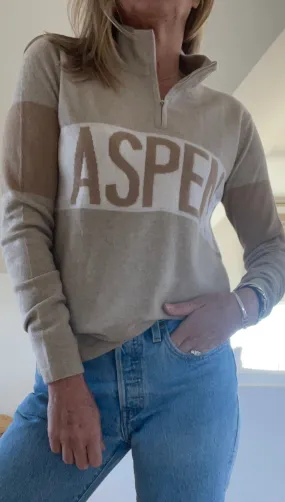 Zip Cashmere ASPEN Sweater in Oatmeal